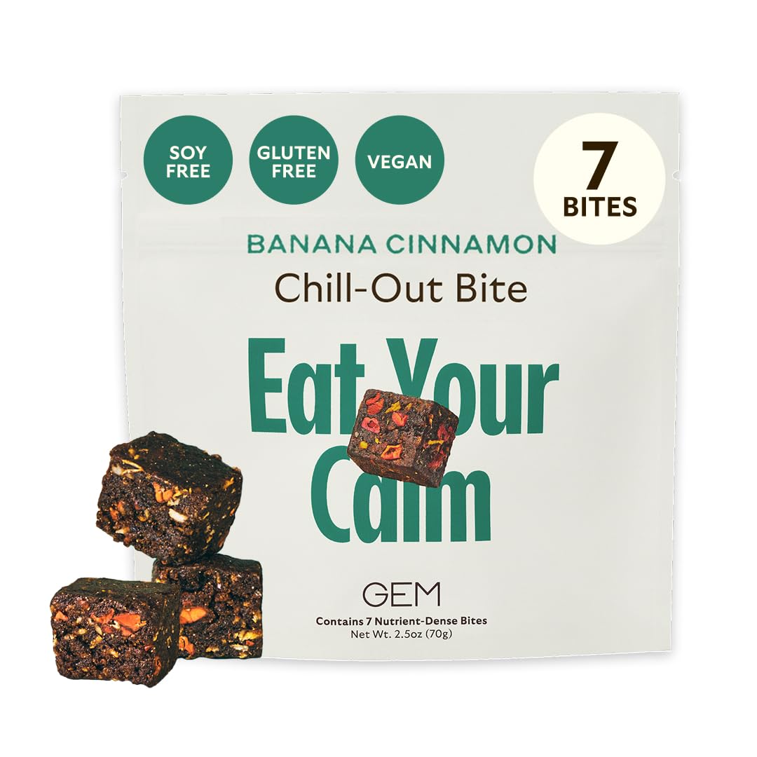 GEM Calm Bite | Supports Calm Mind & Clarity | Magnesium L-Threonate, Golden Chlorella, Lemon Balm | Holistic Non-Habit Forming | Gluten Free, Soy Free, Banana Cinnamon (7 Count) GEMBuy Supplements Australia