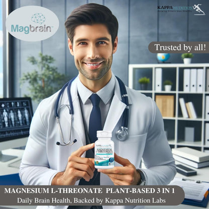 Kappa Nutrition Powered by Magbrain™ Magnesium L-Threonate Plant-Based, 60 Vegan Capsules, 420mg Elemental Magnesium (3 Capsules) from 2,253mg
