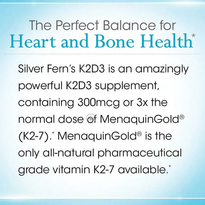 Silver Fern Vitamin K2-D3 Supplement Brand - Natural, Non-Synthetic - K2-7 as Menaquinone-7 (MK-7) - D3 as cholecalciferol Silver Fern
