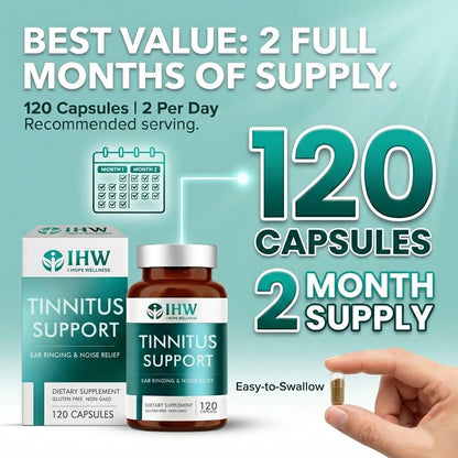 IHW Tinnitus Relief for Ringing Ears, 1200mg Tinnitus Relief Supplement, 120 Capsules, with Vitamin B Complex & C, Reduces Ringing in Ears, Promotes Hearing Wellness & Comfort IHWBuy Supplements Australia