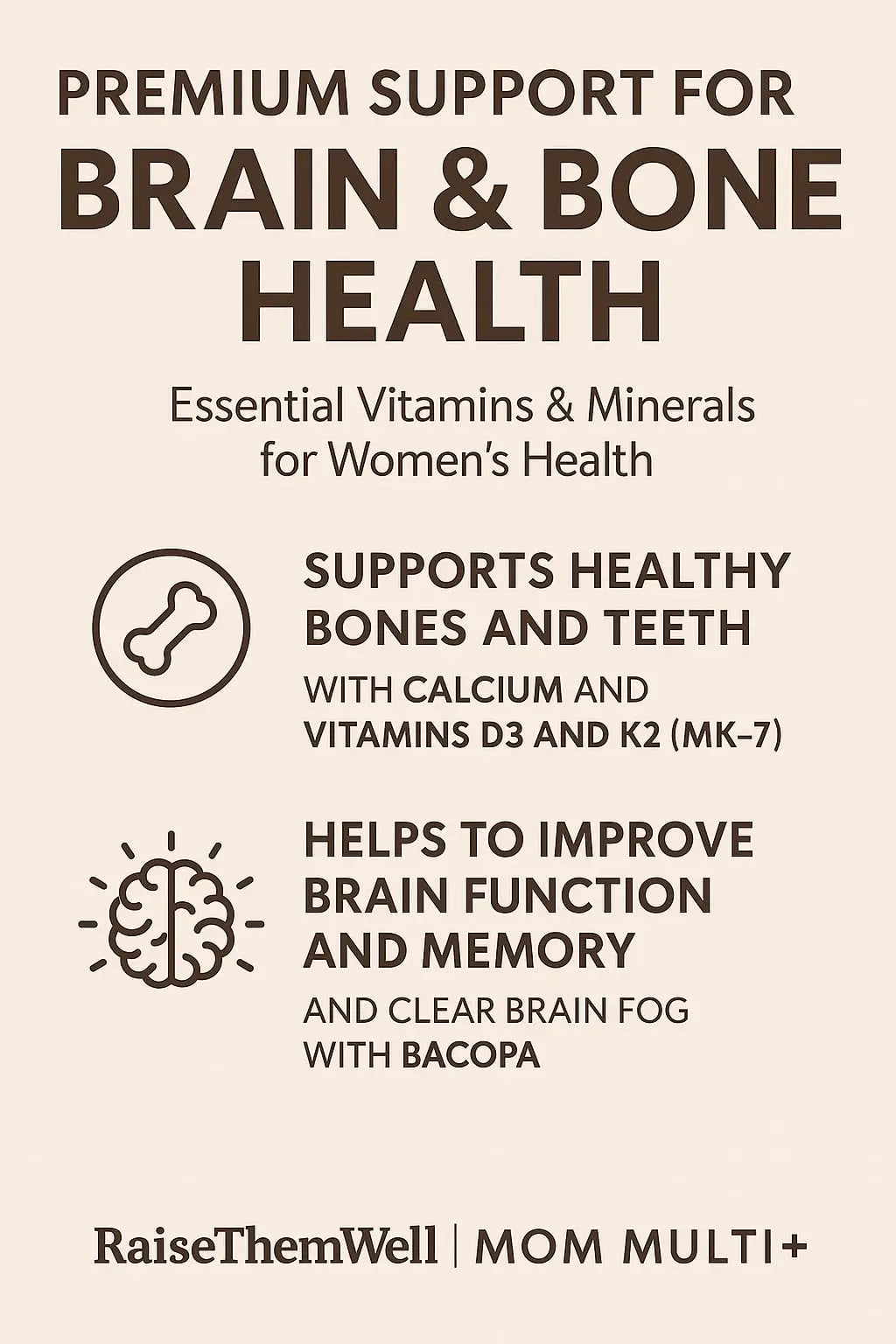 Raise Them Well Mom Multi+ Daily Multivitamin for Women with Active Folate, Adaptogens & Bacopa, Energy, Stress & Cognitive Support, 120 Veggie Capsules Raise Them Well