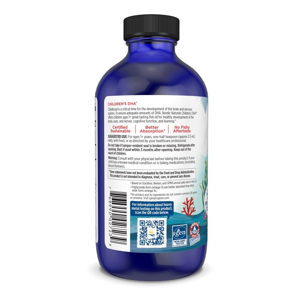 Nordic Naturals Children’s DHA, Strawberry - 8 oz for Kids - 530 mg Omega-3 with EPA & DHA - Brain Development & Function