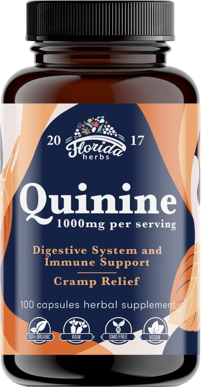 FLORIDA HERBS Quinine for Leg Cramps 1000 mg - 110 Capsules - Cinchona Bark Extract Supplement - Quinine Capsules - Vegan, Non - GMO FLORIDA HERBSBuy Supplements Australia