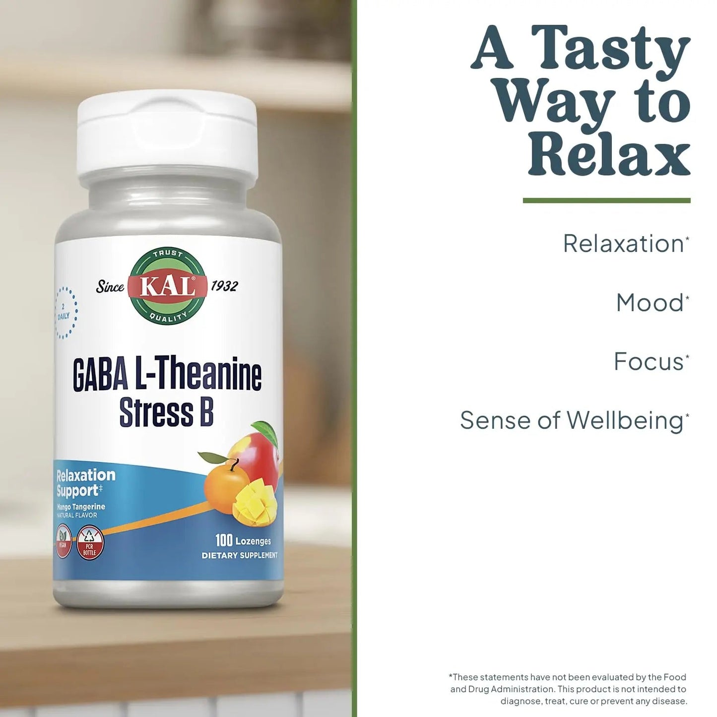 KAL GABA L-Theanine Stress B Lozenge, B Complex Vitamin Supplement, Healthy Relaxation, Mood & Focus Support KALBuy Supplements Australia