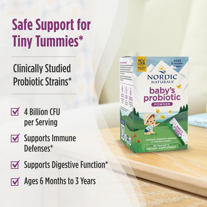 Nordic Naturals Baby’s Nordic Flora Probiotic Powder, Unflavored - 30 Packets - 4 Billion CFU - Digestive Health & Immune Support for Babies & Toddlers (6 Months to 3 Years) - 30 Servings Nordic NaturalsBuy Supplements Australia