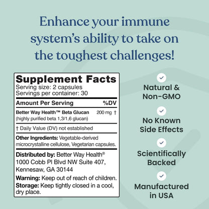 Better Way Health™ - Advanced Immune Readiness - Highly Purified 1,3/1,6 Beta Glucan 100 - Clinically Tested Immune Defense - 100mg/60 Capsules Better Way HealthBuy Supplements Australia