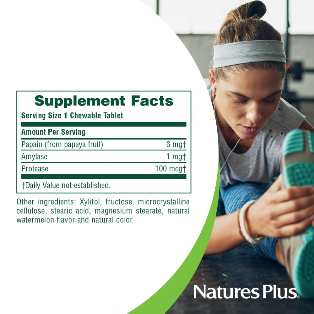 NaturesPlus Papaya Enzyme - 180 Chewable Tablets - Digestive Aid Supplement with Amylase & Protease - Helps Reduce Gas, Bloating, Stomach Upset & Discomfort - Vegan, Gluten Free - 180 Servings NaturesPlusBuy Supplements Australia