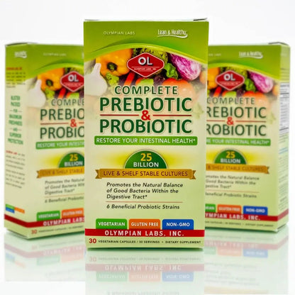 Olympian Labs Complete Prebiotic and Probiotic Supplement - 25 Billion Live Shelf Stable Cultures - 30 Vegetarian Capsules Olympian LabsBuy Supplements Australia