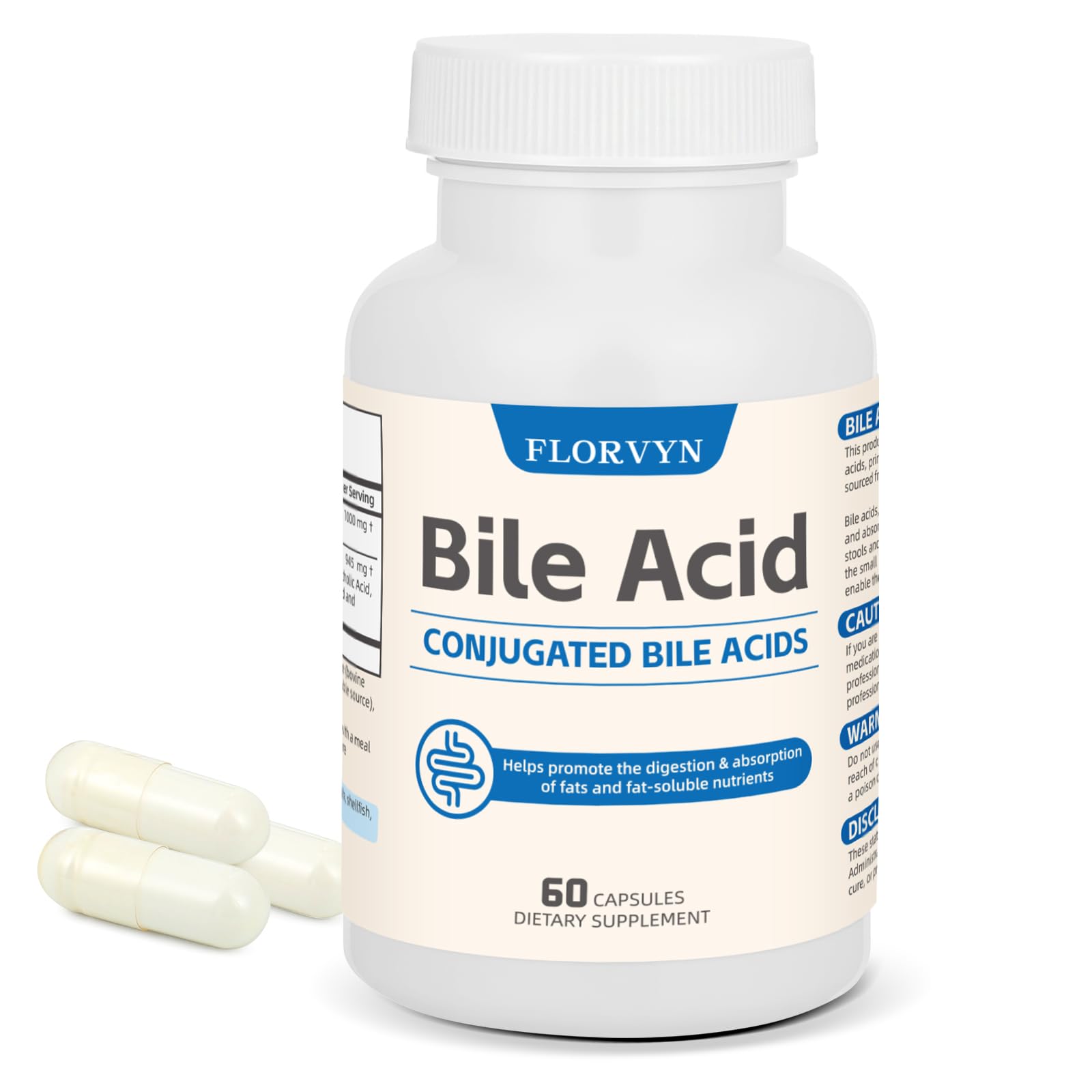 Florvyn Conjugated Bile Acid Supplement 1000mg – Supports Fat Digestion & Absorption of Fats & Fat-Soluble Nutrients, Gut Comfort & Nutrient Utilization, 60 Capsules, 30 Day Supply FlorvynBuy Supplements Australia