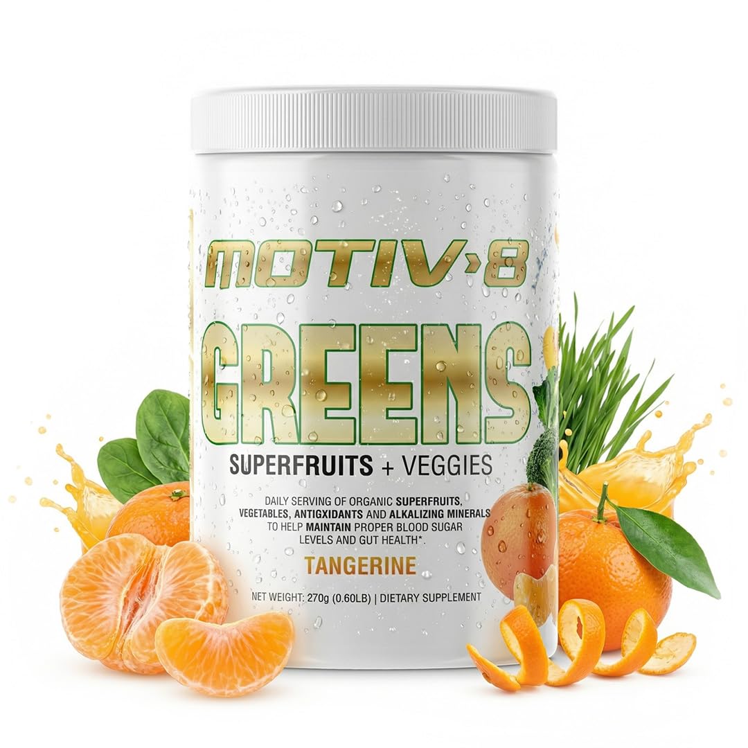 Motiv-8, Greens Superfruits & Veggie Superfood Powder Supplement, Antioxidant, Fiber, Sugar-Free, 30 Servings (Tangerine, 30 Servings) Motiv-8Buy Supplements Australia