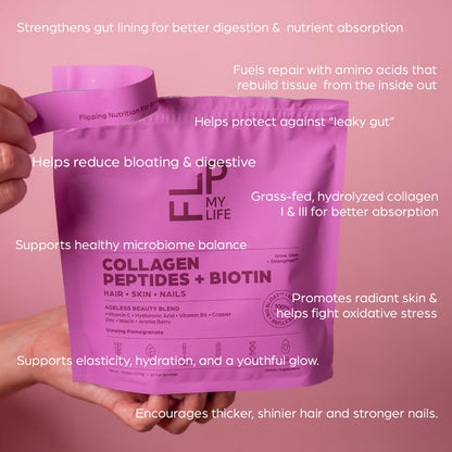 Flip My Life Collagen Peptides + Biotin, Hyaluronic Acid & Vitamin C - For Hair, Skin, Nails - Gut Health/Joint Support - Ageless Beauty Blend Supplement Powder for Men/Women - 9g Protein—26 Servings Flip My LifeBuy Supplements Australia