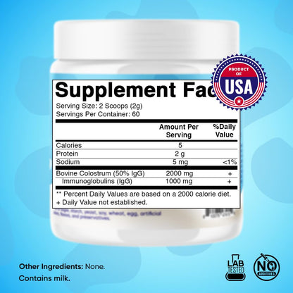 Vitamatic Bovine Colostrum Powder - 50% Highest IgG -120 Gram - Supplement for Gut Health, Hair Growth, Beauty, Muscle Recovery, & Immune Support - Easy to Mix - Unflavored - 60 Servings VitamaticBuy Supplements Australia