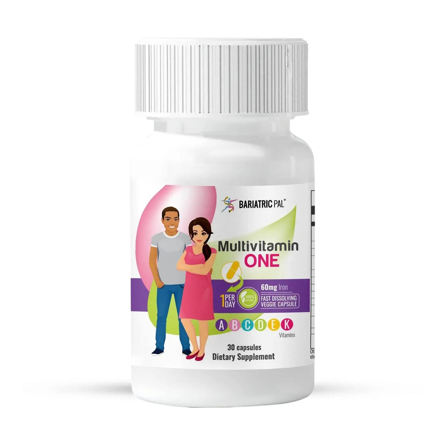 BariatricPal 30-Day Bariatric Vitamin Bundle Multivitamin ONE 1 per Day! Capsule with 60mg Iron Easy Swallow Calcium Citrate BariatricPal
