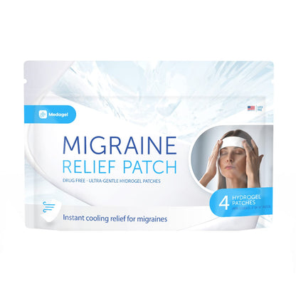 Medagel Migraine Relief Patch, Cooling Patches for Migraine, Fever, Hormone, & Headaches, Mess & Odor-Free Hydrogel Cooling, Made in The USA, 1 Pack (4 x Patches) White MedagelBuy Supplements Australia