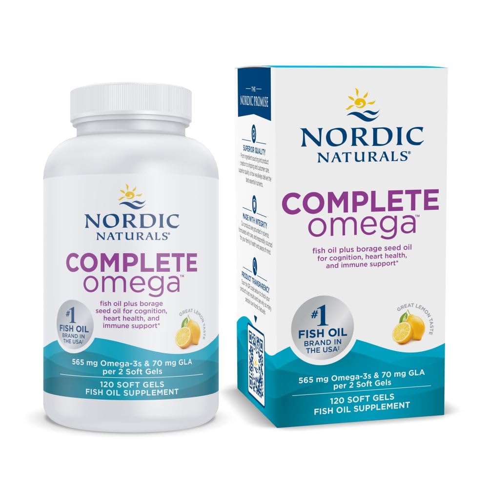 Nordic Naturals Complete Omega, Lemon Flavor - 120 Soft Gels - 565 mg Omega-3 - EPA & DHA with Added GLA - Healthy Skin, Cognition, Positive Mood - Non-GMO - 60 Servings Nordic NaturalsBuy Supplements Australia