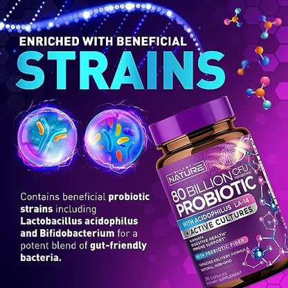 80 Billion CFU Probiotic - Daily Digestive Gut Health Supplement for Men & Women Built by NatureBuy Supplements Australia