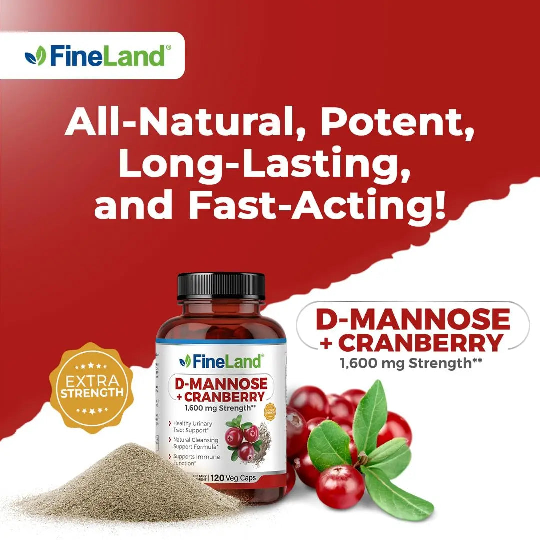 FineLand D-Mannose + Cranberry – 1600mg per Serving – 120 Vegan Capsules – Urinary Tract & Bladder Health Support – Non-GMO, Gluten-Free, Made in USA FineLandBuy Supplements Australia