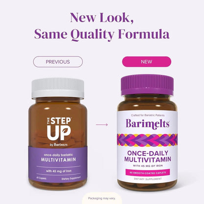 BariMelts Once Daily Bariatric Multivitamin with Iron, 60 Easy-Swallow Caplets (2-Month Supply), Multivitamin for Women, Multimineral Complex BariMelts