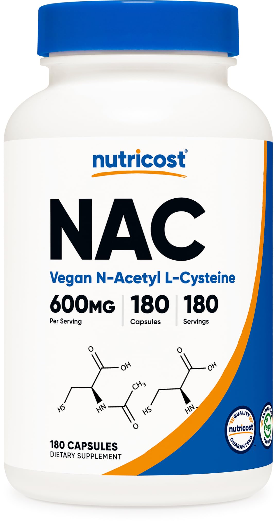 Nutricost N-Acetyl L-Cysteine (NAC) 600mg, 180 Capsules - Non-GMO, Gluten Free