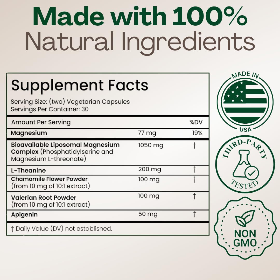 MAGPLUS+ Magnesium L-Threonate w Apigenin & L Theanine | 7-Ingredient Sleep Blend | Brain, Memory, & Sleep Support | Liposomal Magnesium Threonate Supplement (60 Capsules) Plus+UltraBuy Supplements Australia