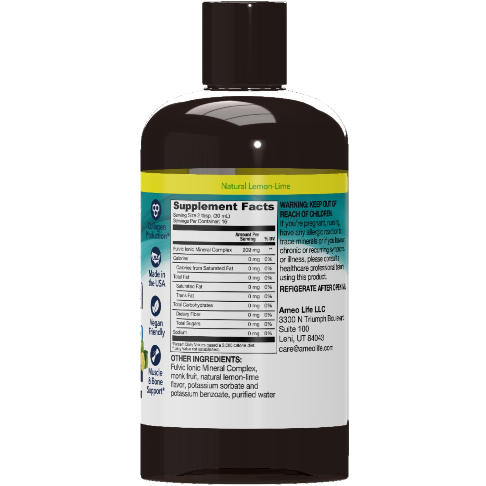 Ameo Life Fulvic Acid & Mineral Complex – Cellular Support, Detox, Collagen Boost – Promotes Skin, Hair, Nail Growth & Energy – Vegan, Gluten-Free, Non-GMO, Made in the USA -16 OZ Ameo LifeBuy Supplements Australia
