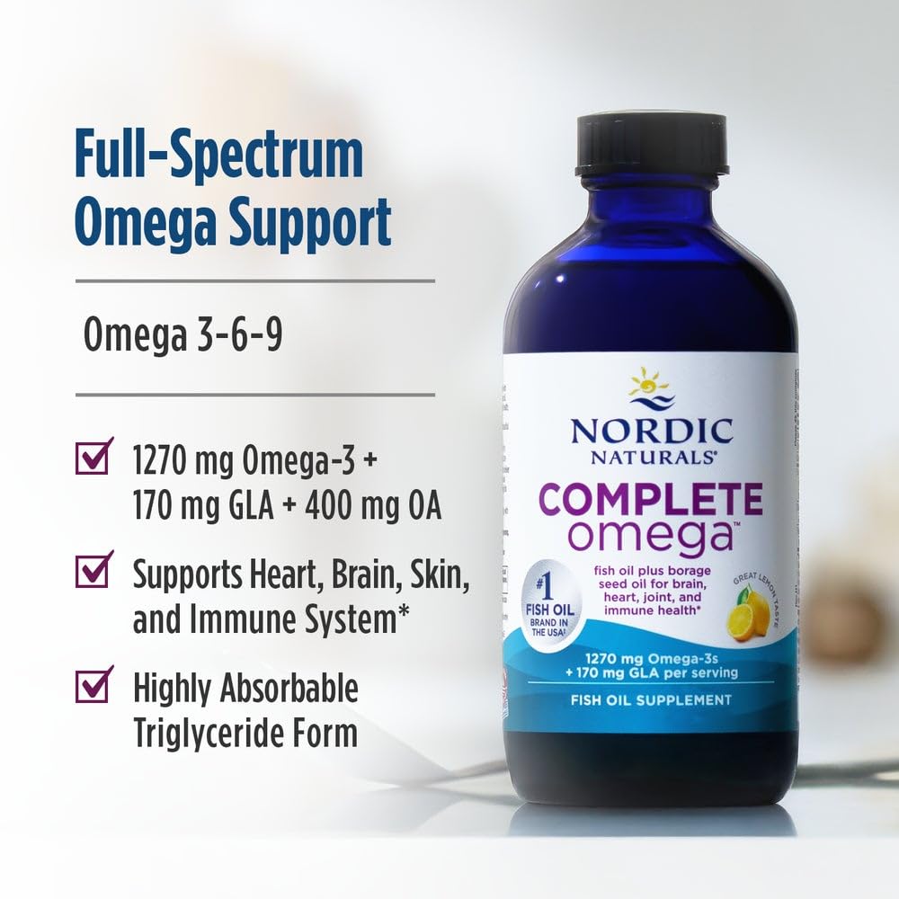 Nordic Naturals Complete Omega, Lemon Flavor - 8 oz - 1270 mg Omega-3 - EPA & DHA with Added GLA - Healthy Skin, Cognition, Positive Mood - Non-GMO - 48 Servings Nordic NaturalsBuy Supplements Australia