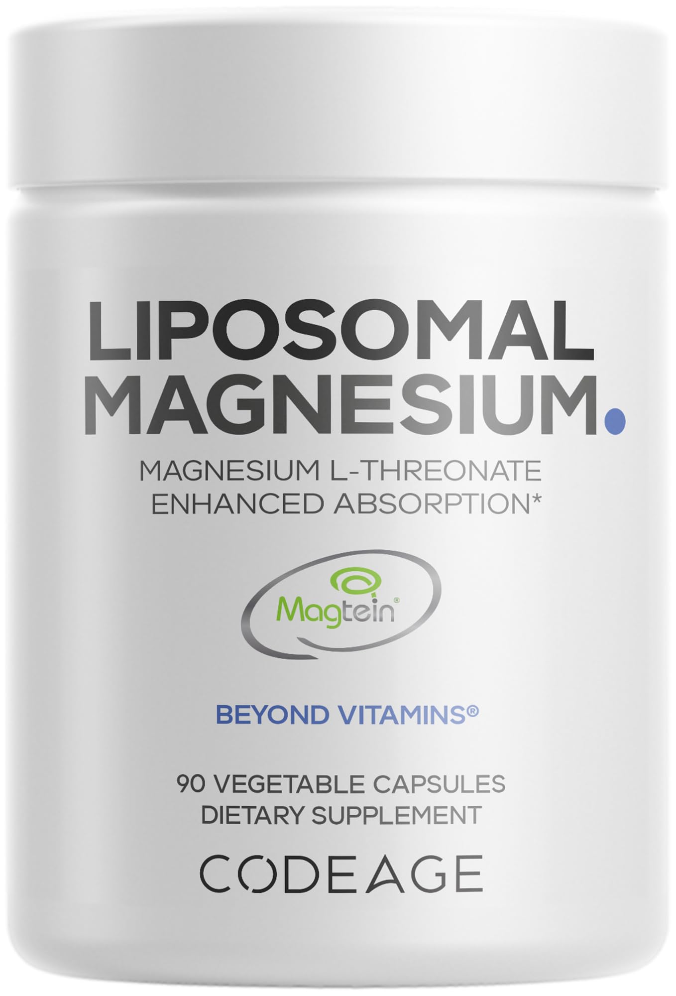 Codeage Liposomal Magnesium L-Threonate Supplement, Patented Magtein Magnesium Threonate for Brain Health, Memory and Cognitive Function Support, Bioavailable, Non-GMO - 90 Capsules CodeageBuy Supplements Australia