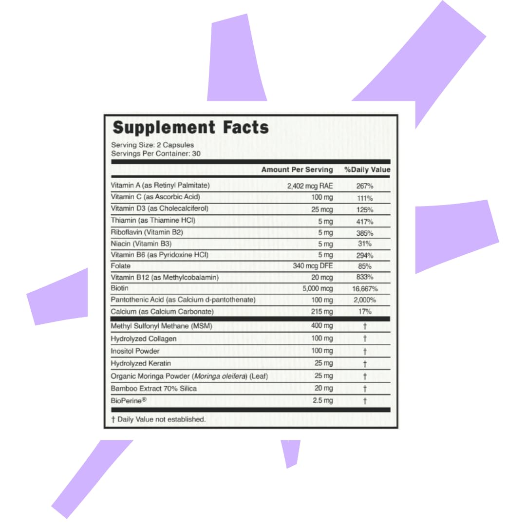 Biohacking Bestie Hair Bestie for Women & Men - Hair Growth Supplement with Biotin, Collagen, Vitamin B5, & Keratin, Support for Skin Health & Nails - 60 Capsules Biohacking BestieBuy Supplements Australia