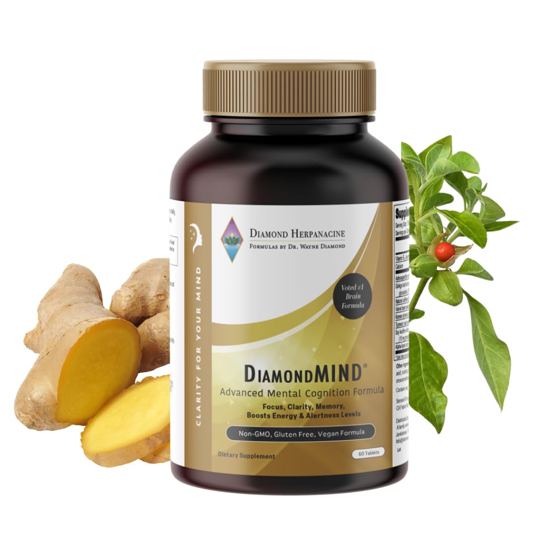 DiamondMIND Brain Support Supplement - Natural Formula for Mental Energy & Cognitive Function - Focus, Clarity, and Memory Supplement - Less Mental Stress - Vegan, Gluten-Free, Dairy-Free - (60 Count) HerpanacineBuy Supplements Australia