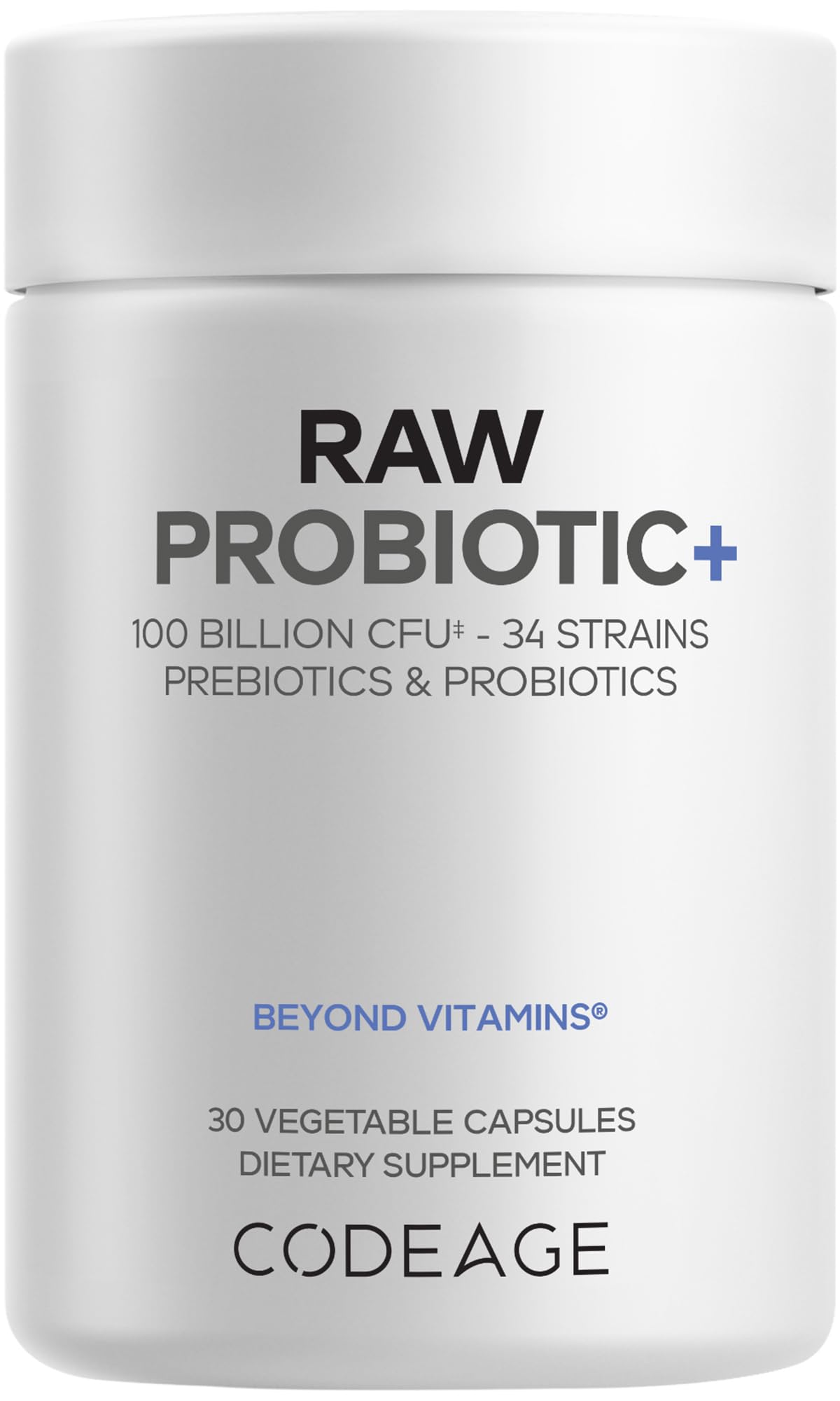 Codeage Raw Probiotic+ Supplement - 34 Probiotic Strains, 100 Billion CFUs, Raw Whole Food Probiotics, Digestive Enzymes, Raw Fruits & Veggies Prebiotics - Wild Kefir Culture - Non-GMO - 30 Capsules CodeageBuy Supplements Australia