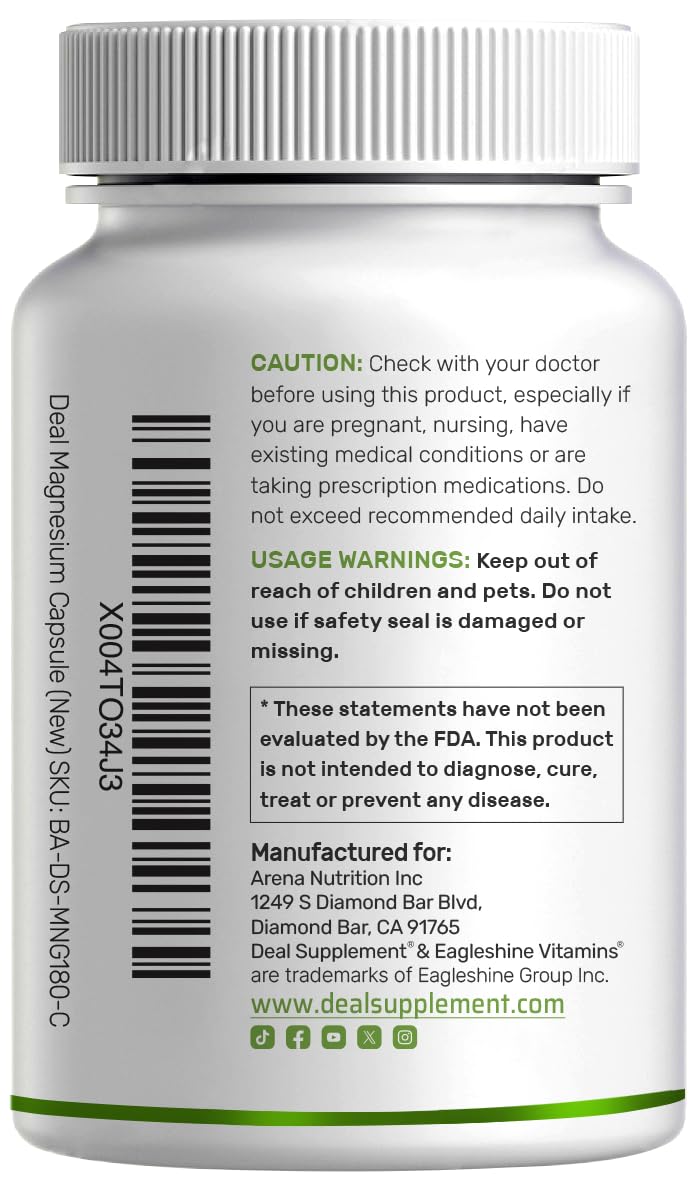 Deal Supplement Magnesium Glycinate 500mg, 240 Veggie Capsules | 100% Chelated for Easy Absorption | Essential Mineral Supplement | Non-GMO, Gluten-Free DEAL SUPPLEMENTBuy Supplements Australia