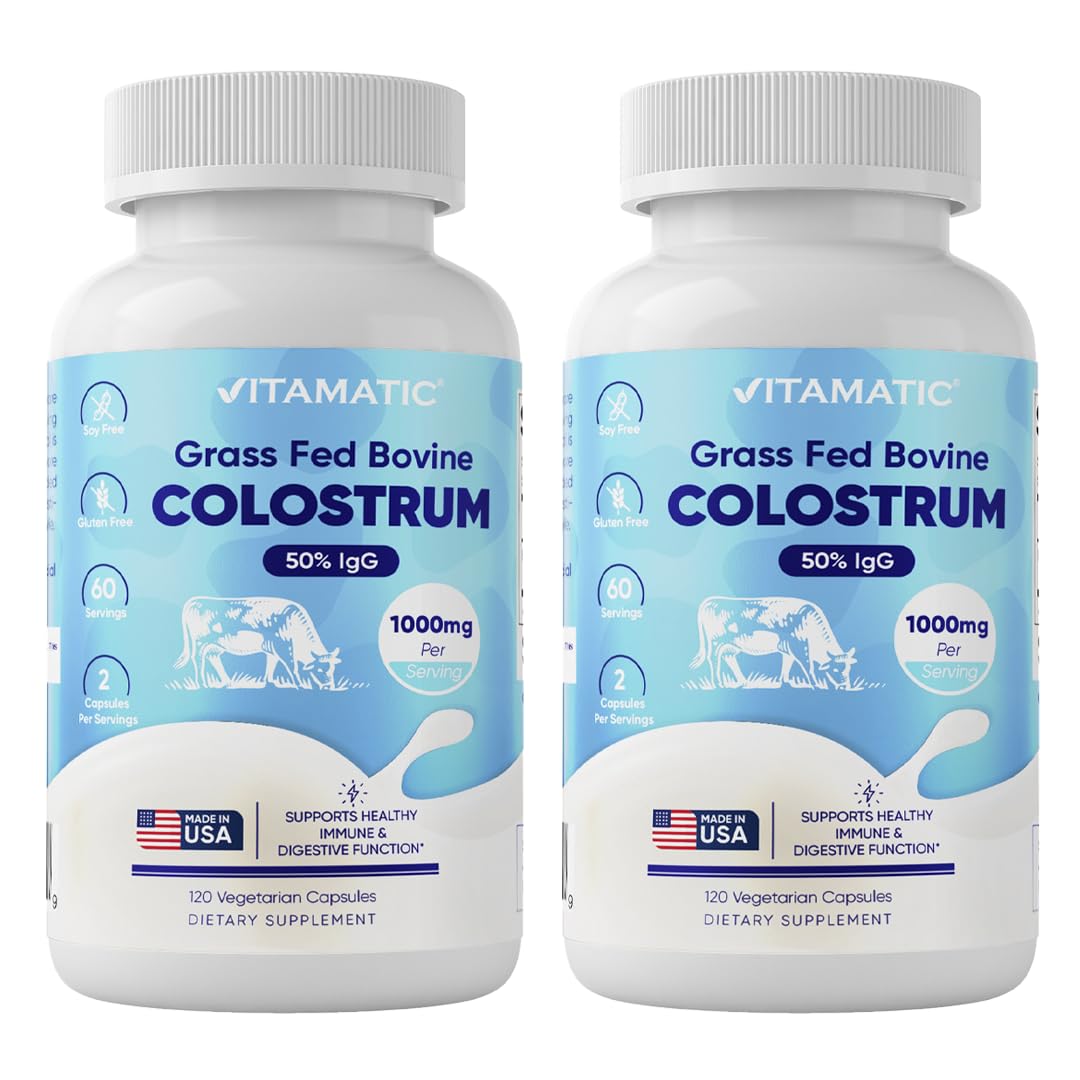Vitamatic Bovine Colostrum Supplement 1000 mg per Serving - 50% Highest IgG - Supplement for Gut Health, Hair Growth, Beauty, Muscle Recovery, & Immune Support - 120 Capsules - 2 Pack VitamaticBuy Supplements Australia