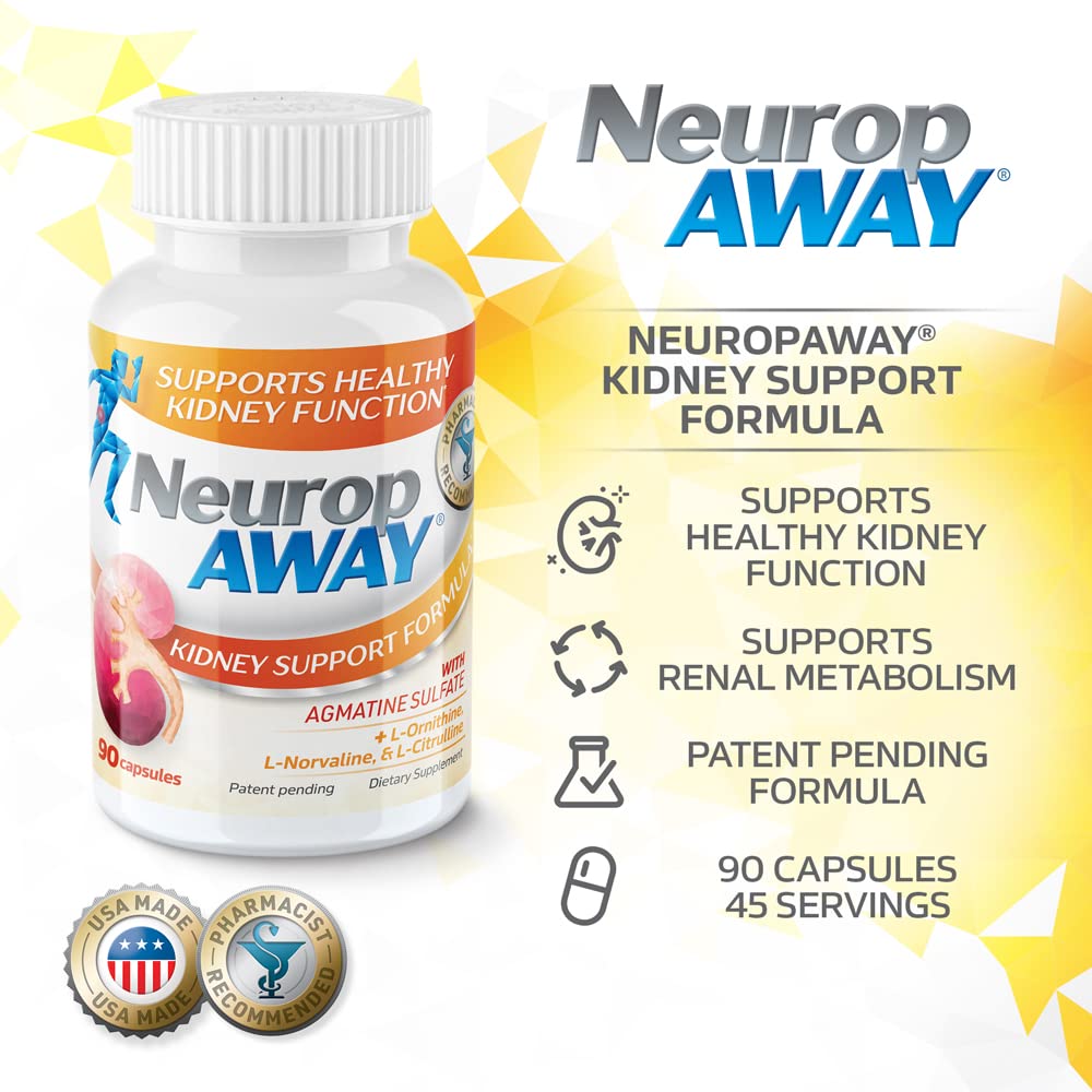 NeuropAWAY Kidney Support Formula Sugar Free with Agmatine Sulfate 500mg L-Novaline 50mg L-Ornithine 150mg L-Citrulline 100mg Per Capsule 90CT Fast Acting Kidney Support NeuropAWAYBuy Supplements Australia