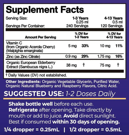 Tropical Oasis USDA Organic Liquid Vitamin Drops with Elderberry, Vitamin C and Zinc for Toddlers & Kids | Sugar Free | Vegan | Non-GMO | 2 Fl Oz Tropical Oasis
