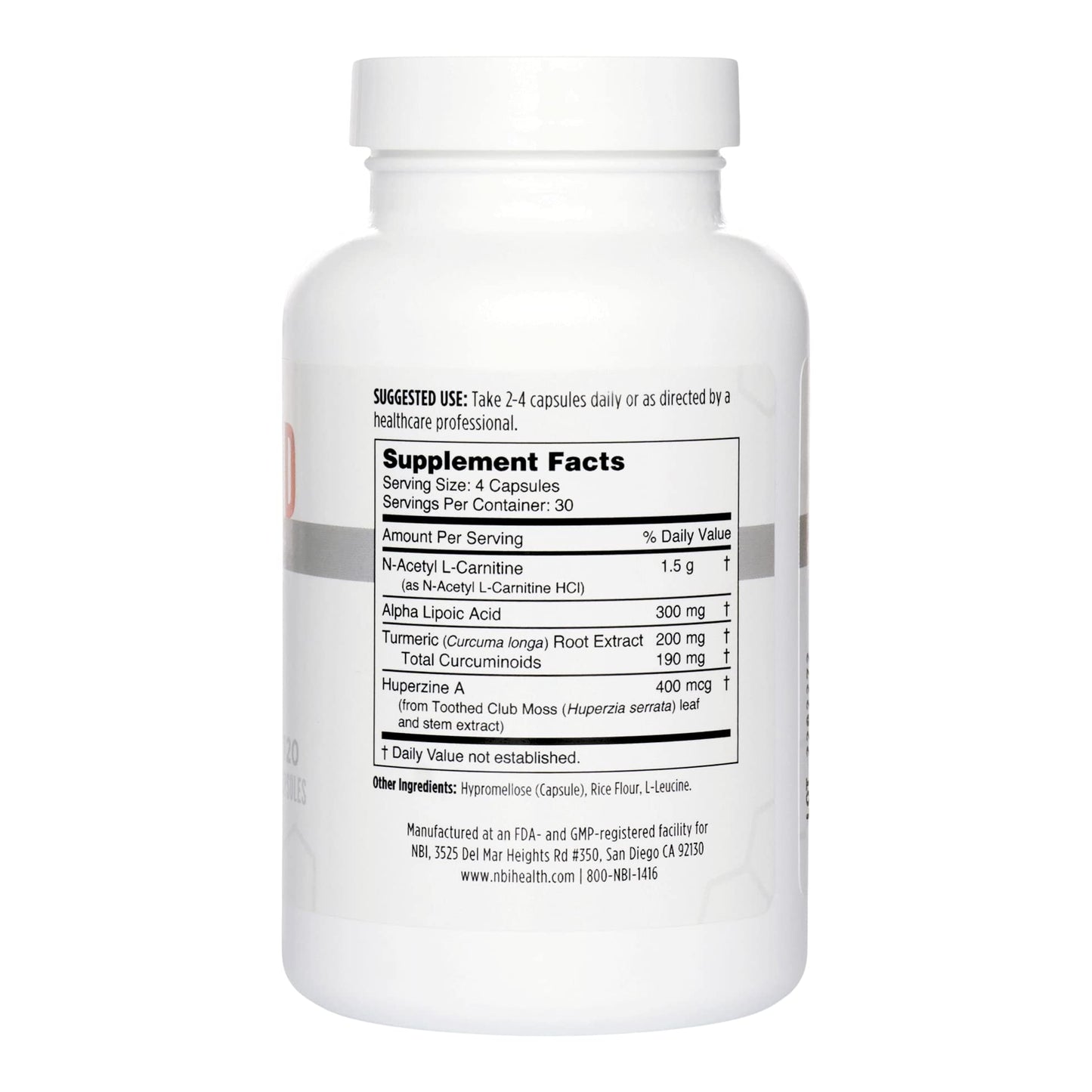 NBI Brain Blend for Memory, Focus, Concentration, Cognitive Function for Men & Women | Caffeine-Free with ALCAR, Alpha Lipoic Acid, Huperzine A, Turmeric | Nootropic | 120ct Capsules NBIBuy Supplements Australia