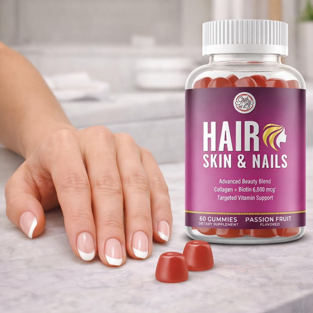 Grab The Gold Hair Skin & Nails Vitamins for Women | Gummies with 6000mcg Biotin & Collagen | 10 Essential Vitamin & Minerals | Gluten-Free, Non-GMO, Passion Fruit Flavor | 1 Month Supply, Made in USA Grab The GoldBuy Supplements Australia