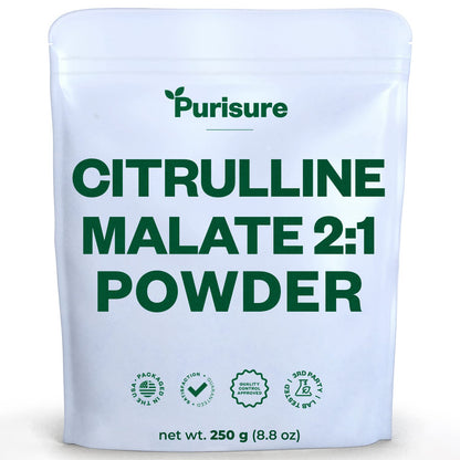Purisure L-Ctrulline Powder 250g, Premium Citrulline 2:1 Malate Supplement for Strength