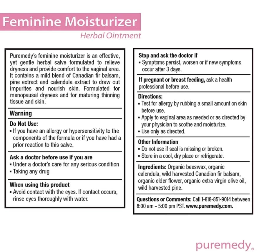 Puremedy Feminine Moisturizer for Women All Natural & Organic Unscented Moisturizing Herbal Salve PuremedyBuy Supplements Australia