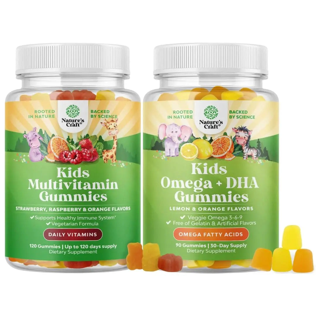 Bundle of Plant Based Kids Multivitamin Gummies with Vitamins A C D3 E B Zinc and DHA Omega 3 Gummies with Vegetarian 6 9 for Vision Brain Immunity Support Natures CraftBuy Supplements Australia