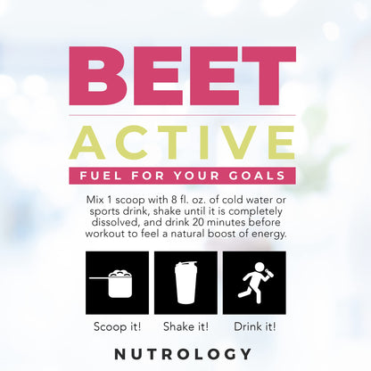 Nutrology Beet Active, Natural Pre-Workout Powder, Supports Energy, Endurance & Nitric Oxide Flow with Beet Powder, Yerba Mate & Electrolytes, Vegan Pre Workout, Passion Fruit Flavor, 30 Servings