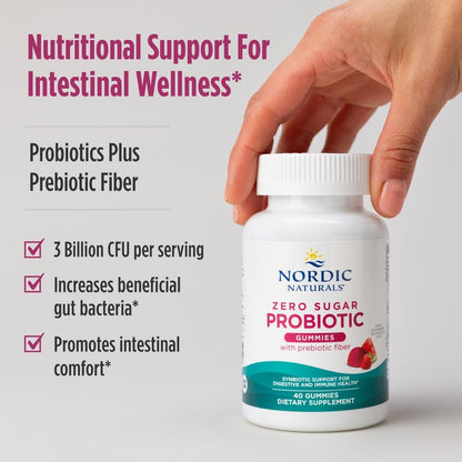 Nordic Naturals Zero Sugar Probiotic Gummies - Strawberry Watermelon Flavor - 40 Gummies - Supports Digestive Wellness & Immune Health - Non-GMO - Third Party Tested - Vegan - 20 Servings Nordic NaturalsBuy Supplements Australia