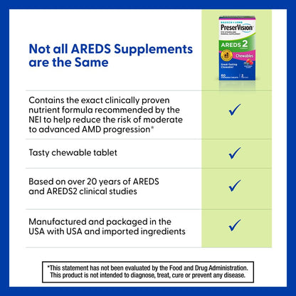 PreserVision AREDS 2 Eye Vitamins, #1 Eye Doctor Recommended Brand, Chewable Lutein and Zeaxanthin Supplement with Vitamin C, Vitamin E,Zinc, and Copper, Mixed Berry, 70 Tablets PreserVisionBuy Supplements Australia