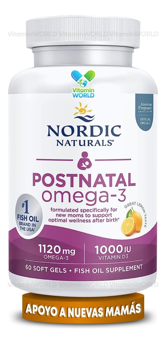 Nordic Naturals Postnatal Omega-3, Lemon - 60 Soft Gels - 1120 Total Omega-3 + 1000 IU Vitamin D3 - Formulated for New Moms; Supports Optimal Wellness,