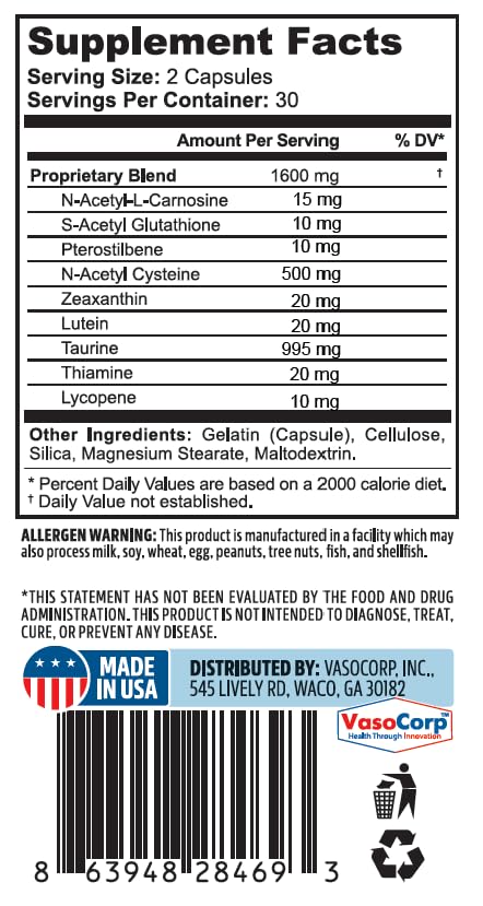 NeuropAWAY Eye Support Supplement 60CT with Lutein N-Acetyl L-Carnosine S-Acetyl Glutathione N-Acetyl Cystiene Pterostilbene Lycopene Zeaxanthin to Support Healthy Vision, Helps Blurry and Dry Eyes NeuropAWAYBuy Supplements Australia