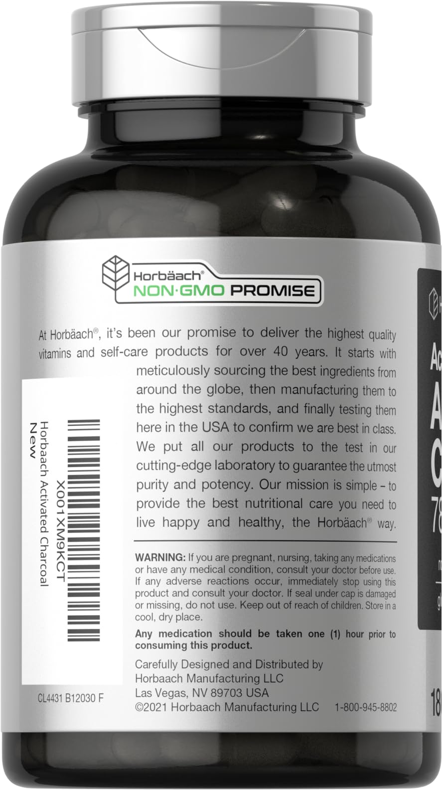 Charcoal Pills 780mg | 180 Capsules | Activated Charcoal from Coconut Shells | Non-GMO HorbäachBuy Supplements Australia