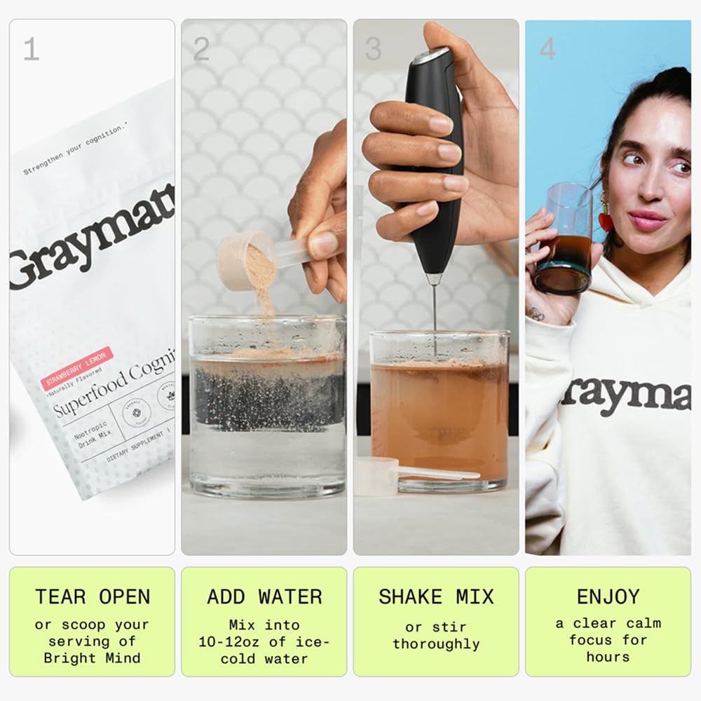 Graymatter Bright Mind Nootropic Powder (6 Travel Packets Variety Pack: Cacao, Tangerine, Strawberry Lemon) – Plant-Based Energy & Focus Drink Mix, Adaptogens & Vitamins, Sugar-Free Daily Supplement GraymatterBuy Supplements Australia