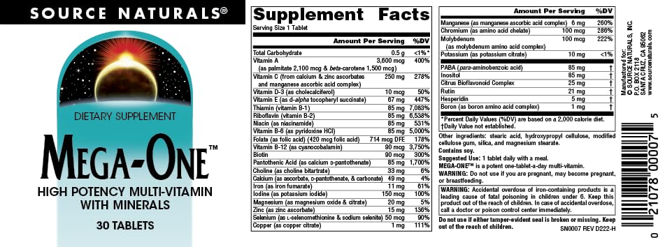 Source Naturals Mega-One Multi-Vitamin with Minerals* - 30 Tablets Source NaturalsBuy Supplements Australia