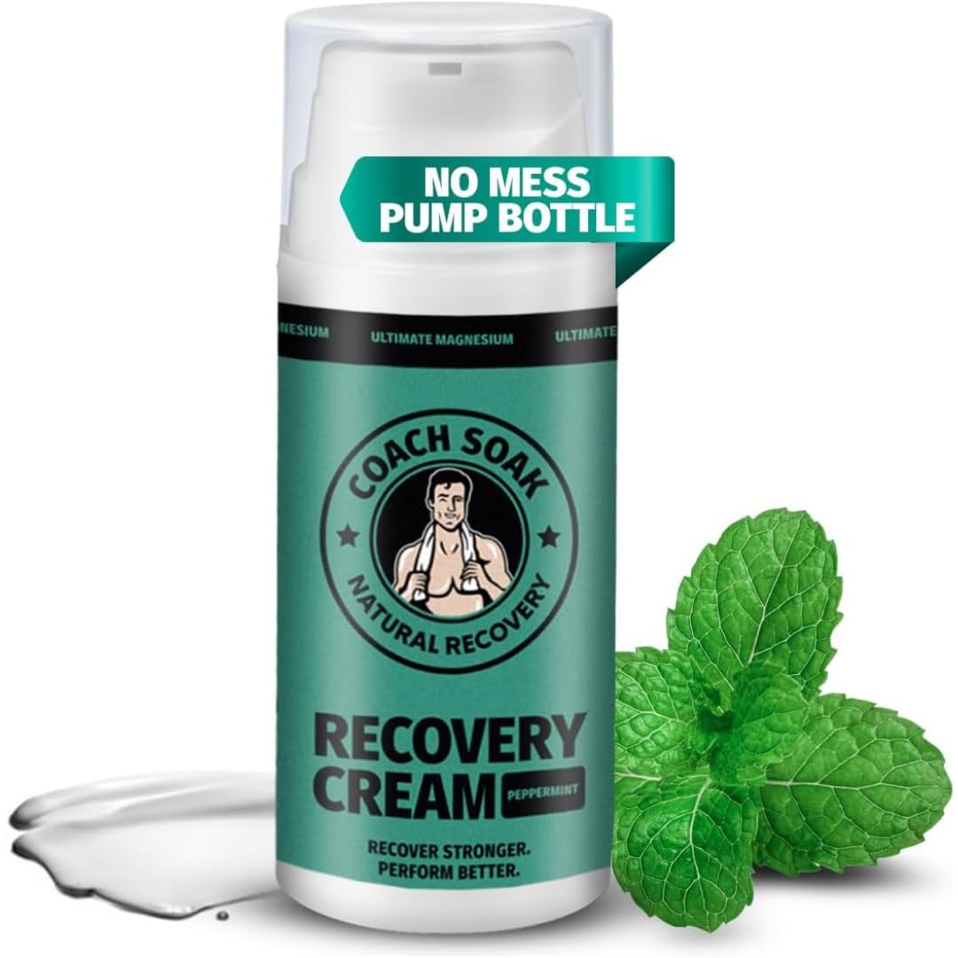 Coach Soak Magnesium Cream with MSM in Pump Bottle - Natural Recovery Cream with Magnesium Chloride & Menthol - Fast-Absorbing for Muscles & Joints, Cooling Menthol, 3.4oz Coach SoakBuy Supplements Australia