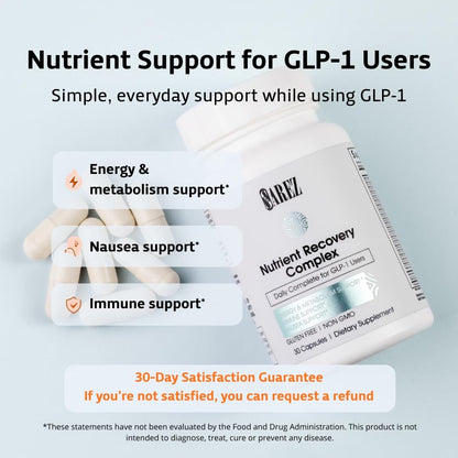 Sarez GLP-1 Support Capsules — Methylated Vitamins & Chelated Minerals — Energy, Metabolism, Hair & Daily Nutrient Support — with Ginger for Nausea — Gentle on Stomach — 30 Day Supply SarezBuy Supplements Australia