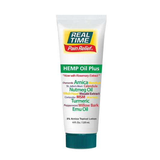 Real Time Pain Relief Hemp Oil Plus 4oz Tube | 20 Natural Ingredients: 5% Arnica & Turmeric | Fast Absorbing Lotion for Muscles, Hands, Feet, Ankles, Back, Shoulders, Knees & Joints Discomfort Real Time Pain ReliefBuy Supplements Australia
